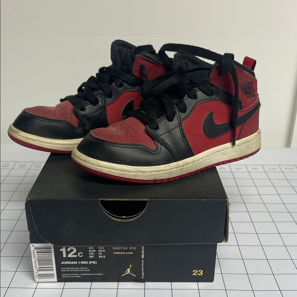 Jordan Kids' Black and Red Mid Sneakers